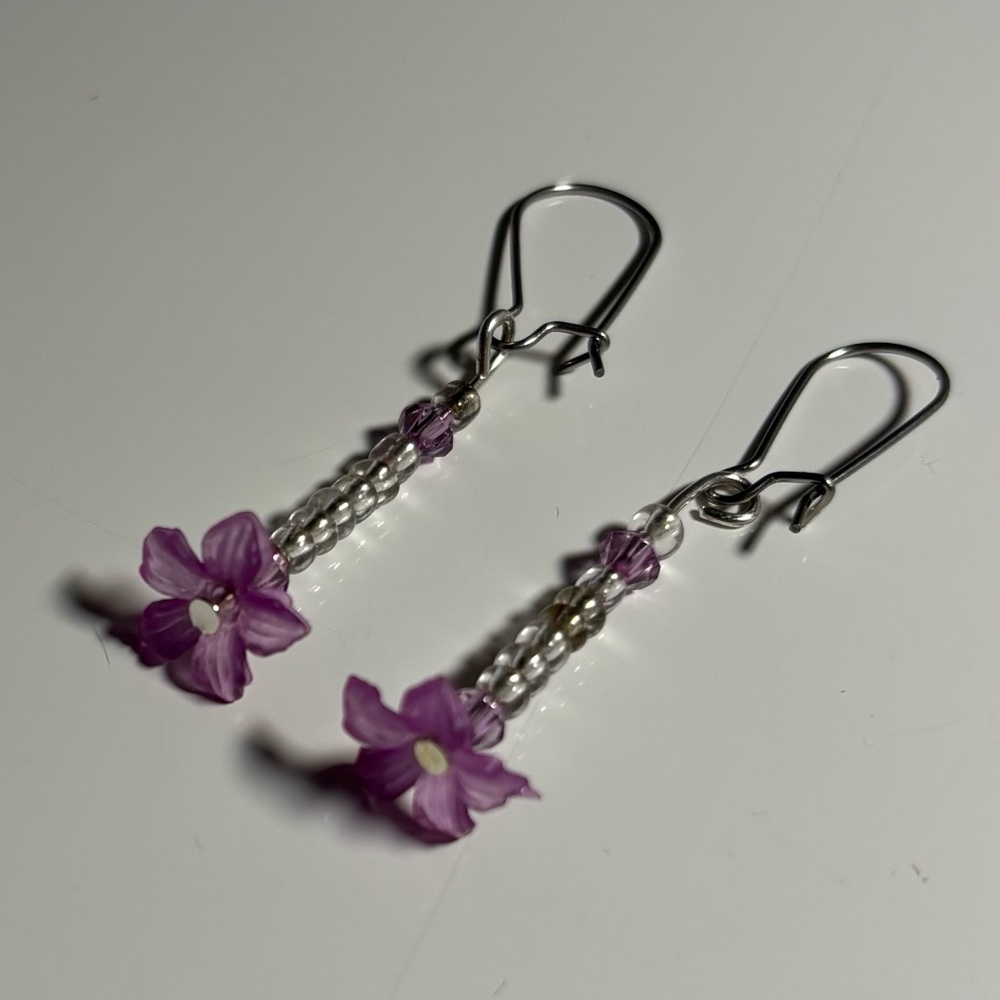 Purple Floral Bead Dangle Earrings